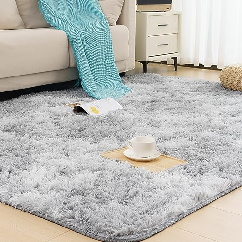 Vamcheer Alfombra de Pelo Largo - alfombras para Salón y Dormitorio,8mm Esponja Gruesa Alfombra área para habitacion,Lavables y Antideslizante, 160X230 Gris Claro