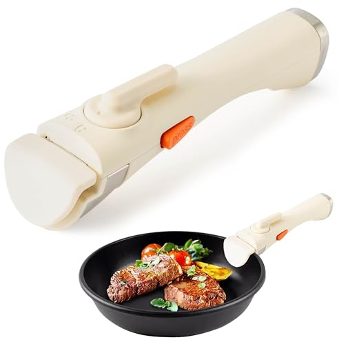 Wood Homing Universal Removable Pan Handle - Detachable Cookware Pot Handle Replacement Heat Resistant Anti Scald Pot Clip with Security Lock One-Handed Operation for Milk Frying Pan Stockpot (Beige)