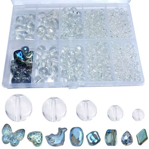FAPUMOE 476pcs Transparent Round Crystal Glass Beads (4/6/8/10/12mm) with 8pcs Charming Pendants for Jewelry Making, Smooth Round Glass Spacer Loose Beads for Crafts Bracelets Necklaces Charms
