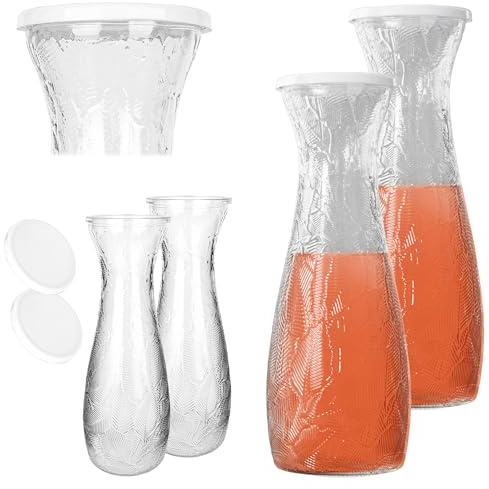 KADAX Carafe en verre 1L avec couvercle, lot de 2, carafe vide à remplir pour eau, jus, thé glacé ou limonade, carafe en verre pour eau, carafe à jus, carafe à vin