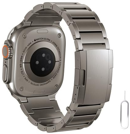 Synsing Titan Ultra 2 armband kompatibelt med Apple Watch Ultra 49 mm, 45 mm, 44 mm, 42 mm, 41 mm, 40 mm, 38 mm, titan metallarmband, ersättning med säker stängning, kompatibelt med iWatch SE serie 9