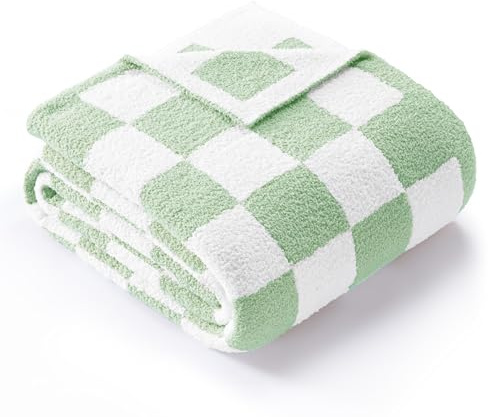 Exclusivo Mezcla Karierte Decke, Weiche Gestrickte Kuscheldecke, 130x150 cm | Kuschelige Karo Fleecedecke, Weich und Flauschig für Sofa und Bett, Wohndecke als Bettüberwurf, Salbeigrün