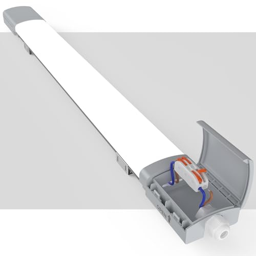 ANTENLICHT LED Feuchtraumleuchte 60CM mit 18W 1980Lumen Kaltlweiß 5000k, Einfache Montage und REIHENSCHALTUNG, Deckenleuchte Flach Wasserfest IP65 Werkstattlampe für Büro Keller Garage, Grau