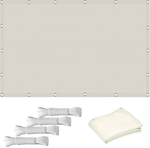 Leichte wasserdichte Balkonverkleidung, 3 x 6 m, ohne Bohren, rechteckige Markise mit Ösen für Camping und Pool, kältebeständig, Beige
