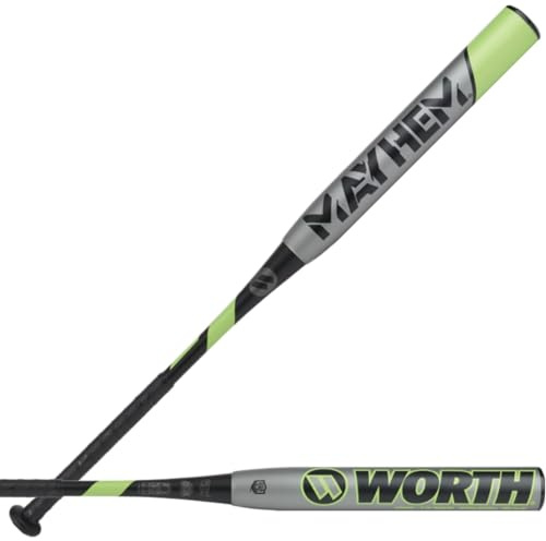 Worth | Mayhem Slowpitch Softball Bat | Approved for All Associations | 34 | 26 oz | Grey/Green/Black