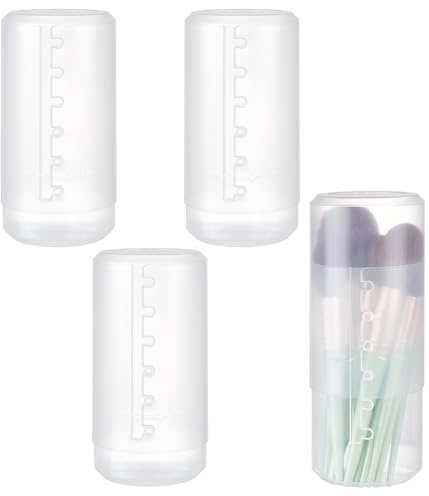 FINGERINSPIRE 4 Stück Make Up Pinselhalter Transparent Kunststoff 7.5x15cm | Transparenter Make Up Pinselhalter, Kunststoff Make Up Pinselhalter, Tragbarer Kosmetikpinsel Organizer Behälter 7.5x15cm