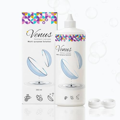 Venus® Produit Lentilles de Contact Souple - Multi-usage avec Acide Hyaluronique - Solution Lentilles Hydratante & pH Proche des Larmes - Étui Ions Argent Inclus - 1 Flacon de 360 ml
