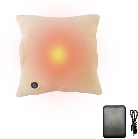 WRQIOO Wärmekissen mit Akku, 45x45cm Heizkissen Kabellos mit 10000mAh Powerbank, 3 Wärmestufen, für Hand, Rücken, Taille, Nacken, Menstruationsschmerzen Relief(Beige)