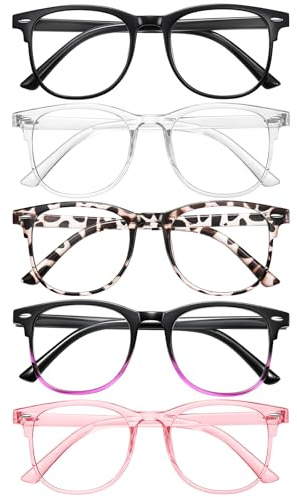 zehexa Blue Light Blocking Glasses for Women and Men, Fashion Computer & Gaming Eyeglasses with Anti-Glare Screen Filter, 5-Pack