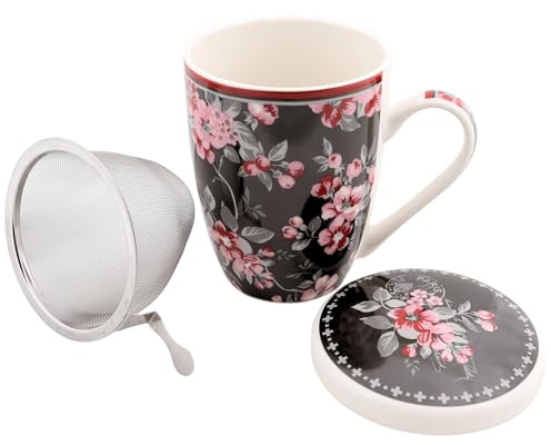 sarcia.eu Juego de té: Taza de porcelana con infusor y tapa para hierbas - envasado en caja de regalo 340 ml (A)
