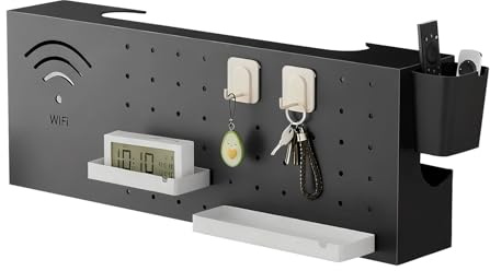 Zqkimzi WiFi Box Hider, väggmontering, organisatör, 40 x 7,8 x 9,9 cm lådskydd med kolstål, nätverksuttagsskydd, kabelhantering med elegant design, stationär eller TV-tillbehör, Svart