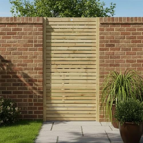 Garden Gate Pressure Treated Roma Slatted, Fully Framed Wooden Decorative Venetian Timber Garden Door, H:6ft x W:3ft Ideal for Outdoor Pathway Home Access, 180cm High x 90cm Wide