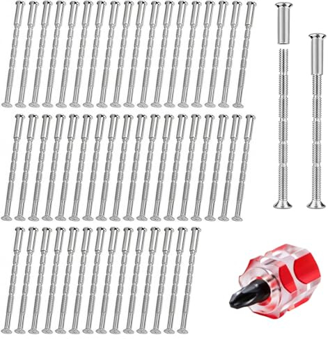 ZOCONE 100Pcs M3 Door Handle Screws and Sleeves, 50 Set for Furniture Door Handle Bolt Through Fixings for Wardrobe Cabinet Nickel Plated Doors Connectors M3 Through Bolts Set with a Mini Screwdriver