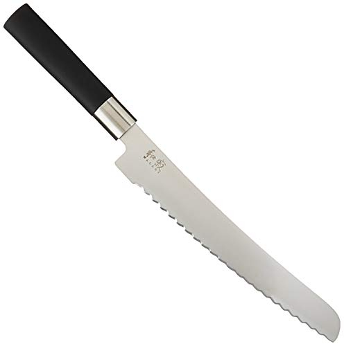 KAI Wasabi Black Brotmesser 23,0 cm Klingenlänge - rostfreier 6A/1K6 Edelstahl poliert 58 (±1) HRC - schwarzer Polypropylen Griff - Wellenschliffmesser - Made in Japan