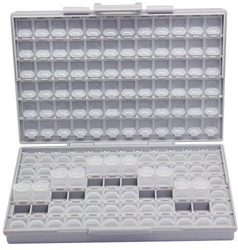 AideTek Box-all Enclosure for Surface Mount Components 1206 0805 0603 0402 0201 Size+ 198 White Labels 144 Compartments with Lid Hold up to 300pcs 1206 Resistor Capacitor
