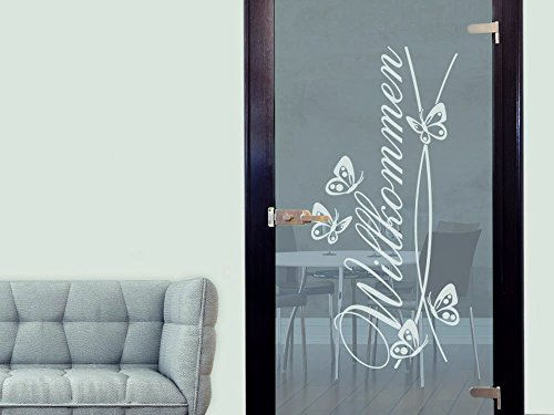 GRAZDesign Glastür Aufkleber Flur Eingang Willkommen Spruch, Fensteraufkleber Glas, Fenster, Fenstertattoo - 124x57cm / Silbergrau