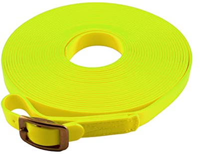 LENNIE BioThane Schweißleine mit Markierung, 13mm breit, Neon-Gelb, 12m lang, Messingschnalle, 5m 7m 8m 10m 15m 20m 25m 30m