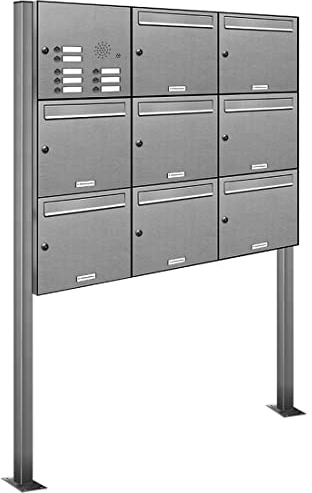 AL Briefkastensysteme 8er V2A Edelstahl Standbriefkasten mit Klingel rostfrei als 8 Fach Briefkastenanlage in Postkasten Briefkasten Design modern