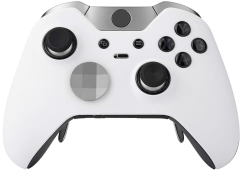 eXtremeRate White Replacement Faceplate Front Housing Shell with Thumbstick Accent Rings for Xbox One Elite Remote Controller Model 1698 - Controller NOT Included