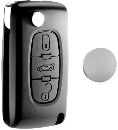 Jongo® CE0536 Kit Complet Coque Clé Compatible avec Peugeot 207 308 307 Partner Citroën Berlingo C5 + Pile CR1620 Boîtier Plip Télécommande 3 Boutons Coffre sans Lame
