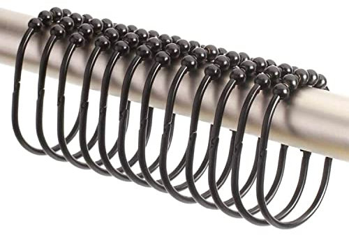 2LB Depot Set de Anillas/Ganchos de Cortina de Ducha, Anillas Negras inoxidables, fáciles de Deslizar, 100% Acero Inoxidable, Juego de 12 Anillas para Barras de Ducha