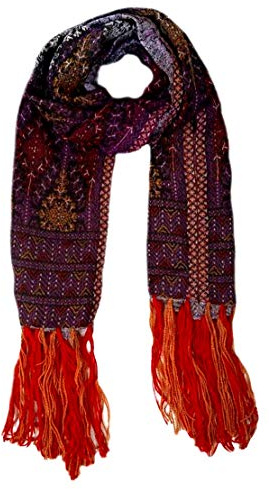 Lorenzo Cana Damenschal Schaltuch Wollschal Schal jacquard gewebt 100% Wolle vom Merino Lamm Mehrfarbig rot orange bunt Naturfaser 78583