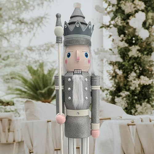 CDL 1,5 m di Altezza Life-Size Christams Nutcracker Large/Gigante Argento Glitter Natalizio in Legno schiaccianoci Soldato Ornamento Natale schiaccianoci Re K31