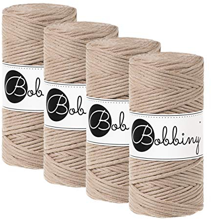 Bobbiny Makramee Garn Farbe Sand 3 mm einfach gezwirnt / 4 Rollen Spar-Set