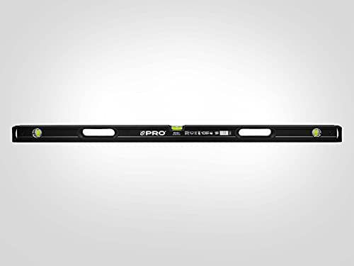 PRO800 Nivel de burbuja 180cm fresado en un lado con perfil ergonómico - ERS+ (Easy Reading System) Nivel de precisión con tapones antichoque - Color Negro