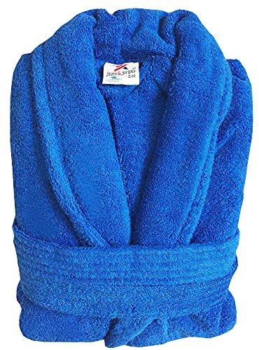 Stars and Stripes Organic Ecological Sustainable Royal Blue Cotton Terry Towel Plain Bathrobe (S/M)