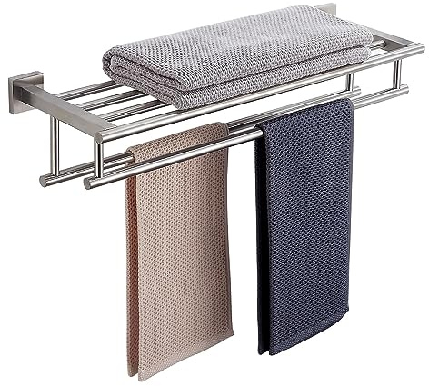 RTCUL Bathroom Towel Rack 24 Inch Tower Holder with Double Towel Bar Brushed Nickel Towel Rack Wall Mounted SUS304 Stainless Steel Hotel Towel Shelf Modern Towel Hanger