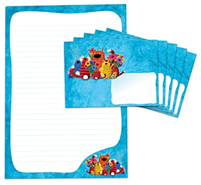 Briefpapier-Set Katzen für Kinder Mädchen Briefblock liniert mit Umschlägen Umschlag (Block A4 mit 25 Blätter + 15 Umschläge)