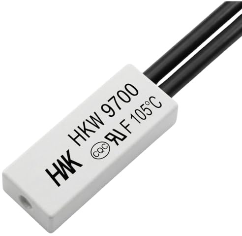 Lumonic HKW9700 Temperaturschalter flach | 105°C ± 5°C | Öffner NC | max. AC 250V/5A | max. DC 24V/8A | Kabel 70mm | 21x8x4mm | Thermoschalter, Bimetall, KSD9700 | Motoren, Netzteile, Heizlüfter