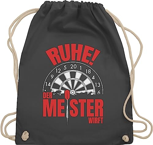Shirtracer Turnbeutel Rucksack - Ruhe! Der Meister wirft - Unisize - Dunkelgrau - sporttasche mit dart logo sport darts juterucksäcke darten beutel ruhe beuteltasche »ruhe! tasche jetzt sportbeutel