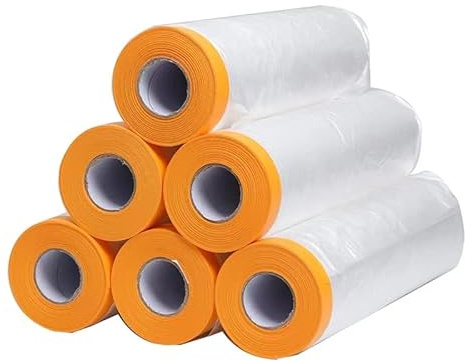 bimiti 6 x Goldband Masker Tape 270 cm x 20 m Abdeckfolie mit Klebeband mit Folie Malerabdeckfolie Abkleben Malerbedarf für Fenster, Türen und, Möbel, Schränke, Mauern, Autos