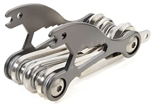 Troika Outil multifonction pour vélo en acier inoxydable, 18 fonctions, couleur titane, BTL15/TI