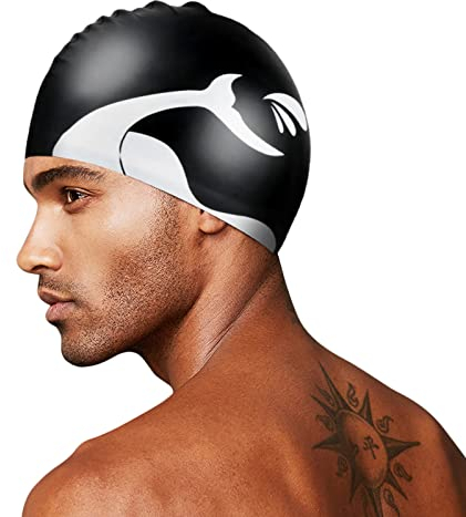 ITODA Schwimmkappe Wasserdicht Badekappe Extra Groß Schwimmhaube Silikon Bademütze Gehörschutz Schwimmmütze rutschfest Elastisch Bademütze Fischschwanz Badehaube für Langes/Kurzes Haar Damen Herren
