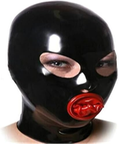 MFMYEE Latex Maske Gummi BDSM Fetisch Volle Bondage Maske, Latex Kondom Analplug Rollenspielmaske (Schwarz)