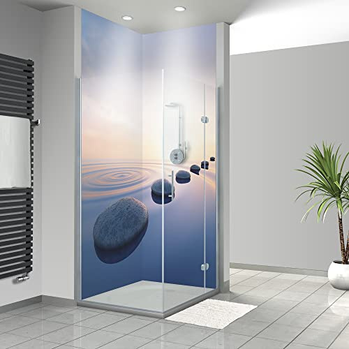 WANDFREUDE individuelle Duschrückwand Aluverbundplatte auf Maß (2 Stück - Steine im See - Premium Matt Lack) – Dusche Wandverkleidung Duschwandverkleidung Duschrückwände