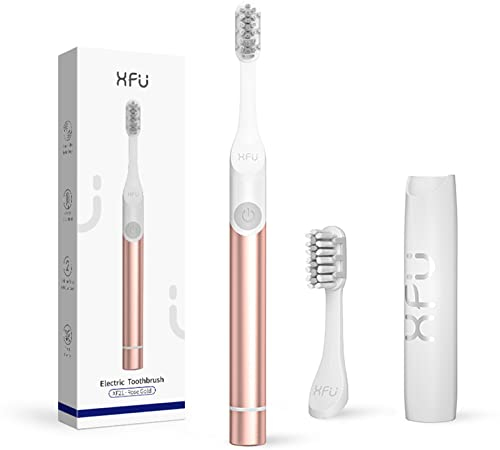 Seago Spazzolino elettrico a batteria con 2 testine, spazzolino elettrico da viaggio portatile, spazzolino elettrico sonico per adulti e bambini, batteria non inclusa, SG2102 (Dorato)