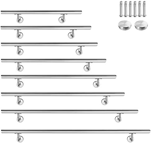 XMTECH Edelstahl Handlauf Treppengeländer Geländer Wandhandlauf Wand Treppe für Aussen & Innen, mit Wandhalterungen und Montagematerial, Länge: 150 cm