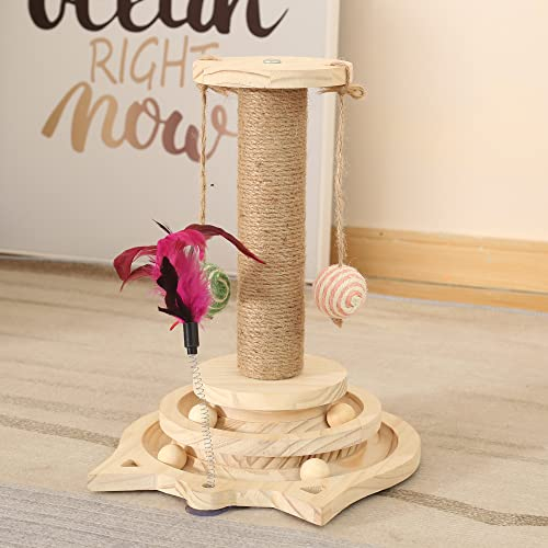 Yang Xin.Style 4 en 1 carrusel de Madera para Gatos, rascador de Madera para Gatos, Juguete de Madera para Gatos, Juguete Interactivo para Gatos pequeños y medianos, tamaño 26L x 26W x 34H cm