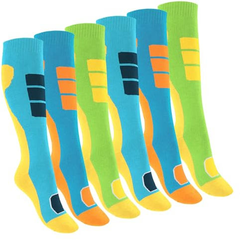 Footstar Kinder Outdoor Kniestrümpfe (6 Paar) Bunte Strümpfe mit Thermo-Effekt - Gelb 35-38