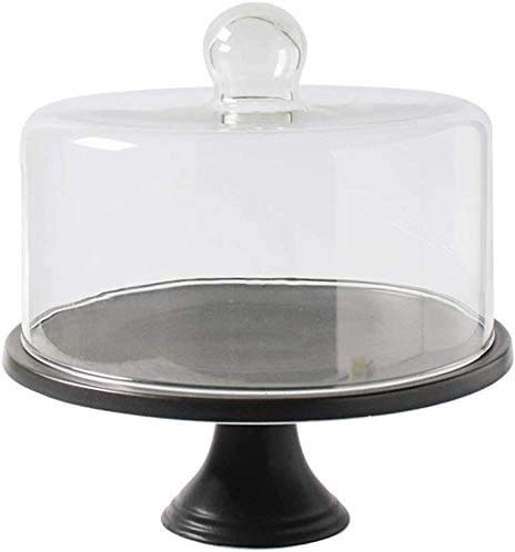 Plateau De Service en Porcelaine, Plateau Haut avec Couvercle en Verre Gâteau De Fête De Famille Fromage Steak Conservation Transparente (25,5 * 25,5 * 26,8 cm)