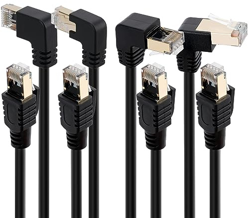 Cavo Ethernet Cat 7 da 0,6 m (confezione da 4), angoli multipli (su/giù/sinistra/destra), cavo patch di rete LAN CAT7 RJ45, coppia intrecciata schermata SFTP, 10 Gbps, 600 MHz, compatibile con CAT6A,