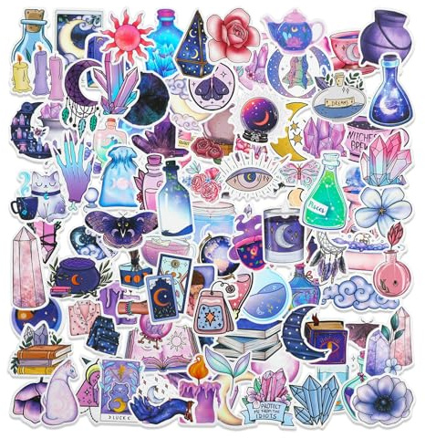 100 Pcs Midnight Magic Moon Stickers Fantasy Aesthetic Stickers for Water Bottles Purple Witch Sticker Packs for Teen Vinyl Waterproof Graffiti Decals for Laptop Scrapbooks Luggage Bike Skateboards
