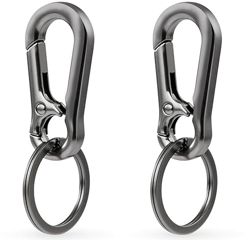 LABUYI 2 Stück Carabiner Schlüsselanhänger,Karabinerhaken Schlüsselanhänger,Schlüsselring mit Karabiner,Karabinerhaken Klein Schlüsselanhänger,Kleiner Karabiner,für Herren und Damen,Schwarz