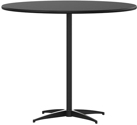 Flash Furniture Lars Black 36'' Round Wood Cocktail Table with 30'' and 42'' Columns
