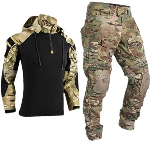ZMIN Paintball Arbeitskleidung Hosen Militär Uniform mit Pads Schießen Taktische Hemden Kampfanzüge Camo Hosen CP with Pads L