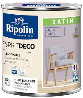 RIPOLIN - Peinture Intérieure Multi-Supports – Murs, Boiseries & Radiateurs – Ultra Couvrante – Lessivable – Application Facile – Ecolabel - Satin - 0,5L - Mauve Carex